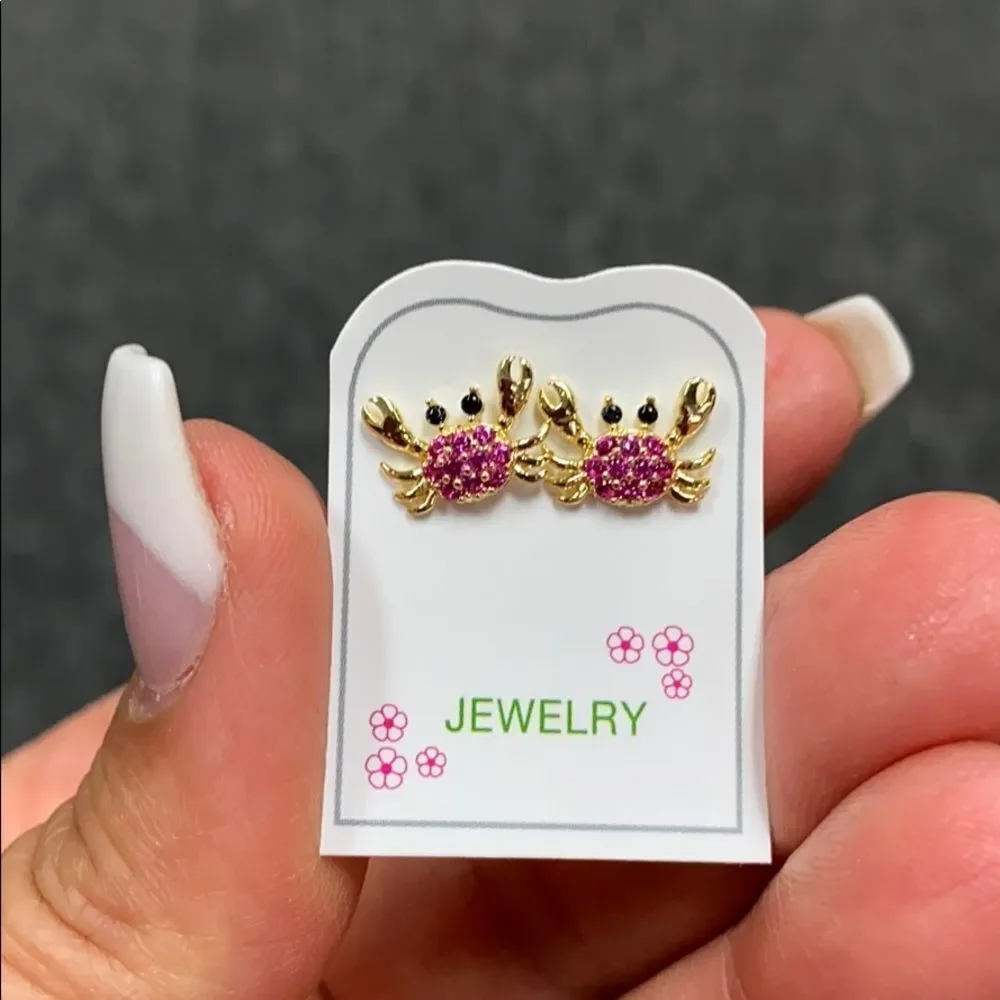 呂Kids stud Earrings 14k gold plated Crab!.